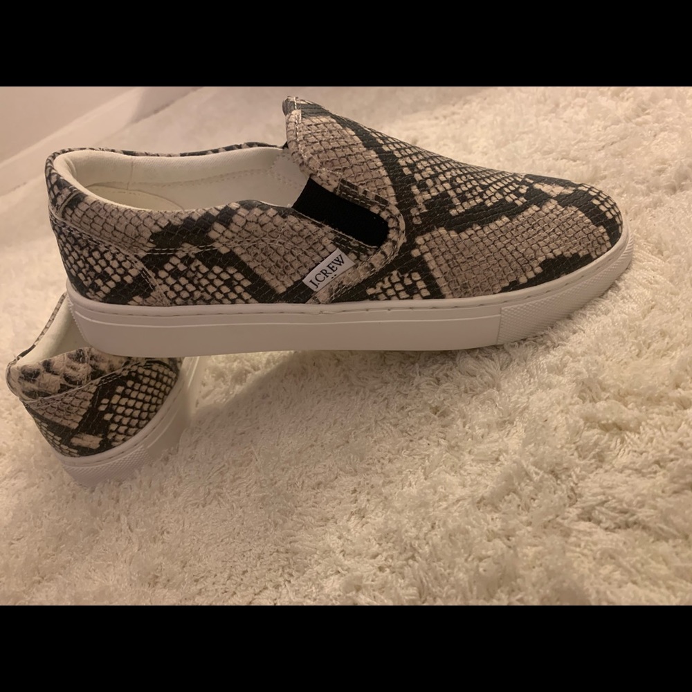 J Crew Snakeskin print slip ons